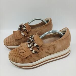 Softwaves Suede Leather Cadie Slip on Arch Support Platform Sneakers Brown 36.5